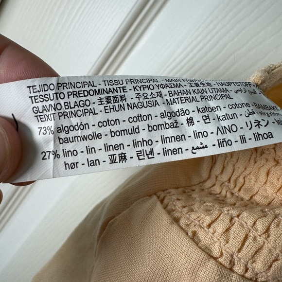 Zara Peach Cross Stitched Halter Boho Midi Dress Linen Blend Womens Size Small - Picture 6 of 7